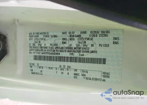 2007 Ford E-150 Commercial/Recreational from USA, damaged, VIN 1FTNE14W17DA65969